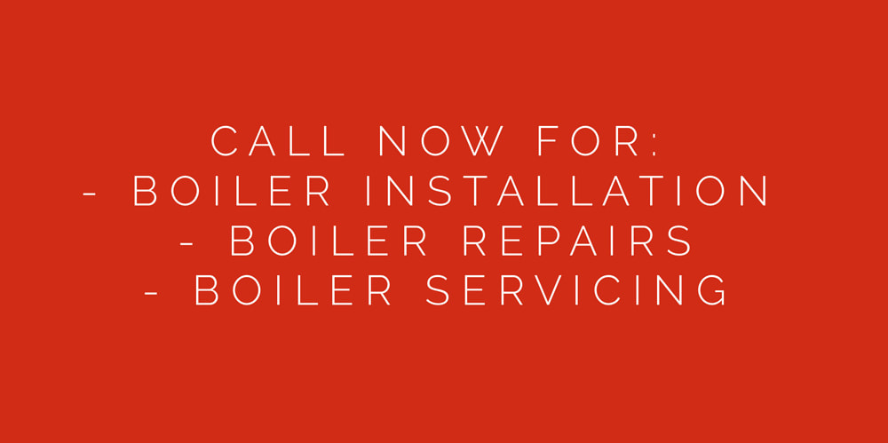 Red panel with white writing on, states, call now for boiler installation, boiler repairs, boiler servicing.