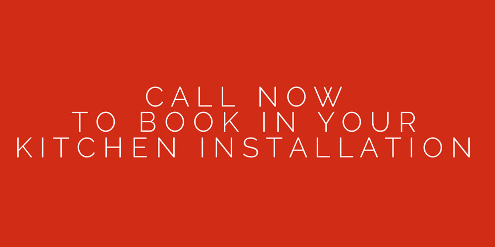 red image with white writing saying Call now to book in your kitchen installation